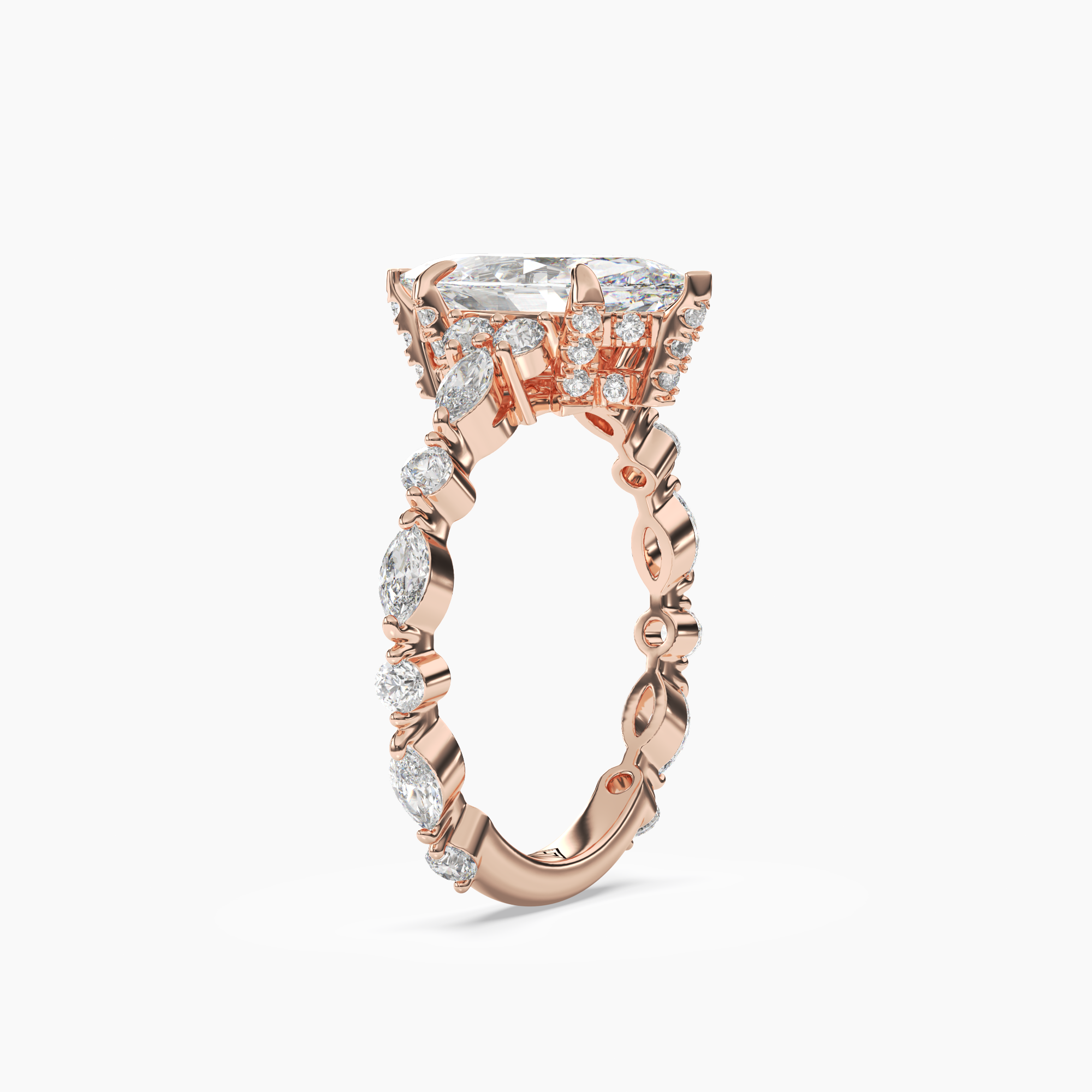 Lace Marquise Hidden Halo 1 Carat Lab Grown Diamond Engagement Ring in 18K Rose Gold