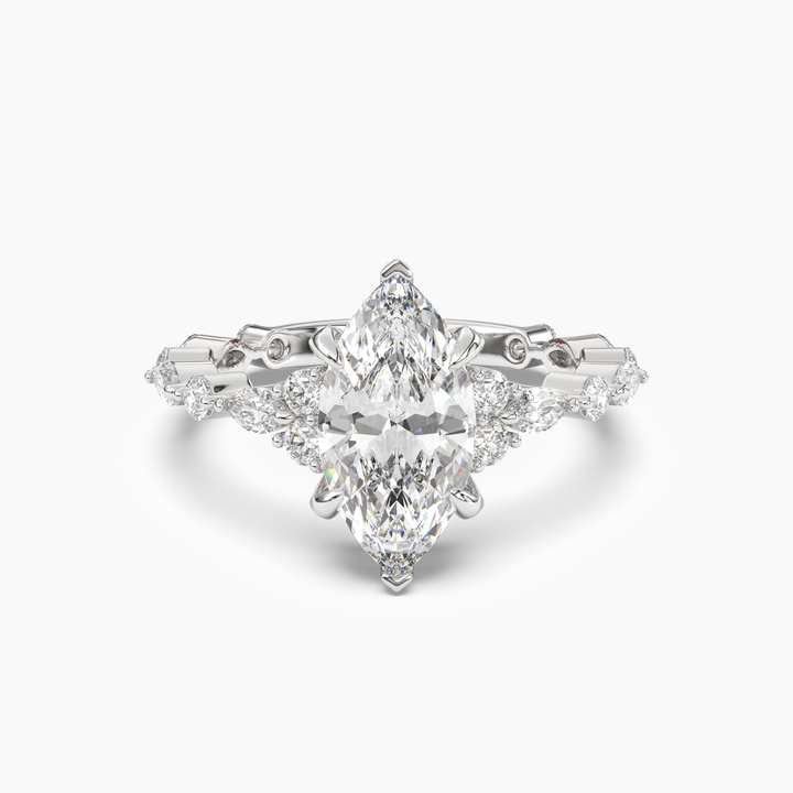 Lace Marquise Hidden Halo 1 Carat Lab Grown Diamond Engagement Ring in 18K White Gold