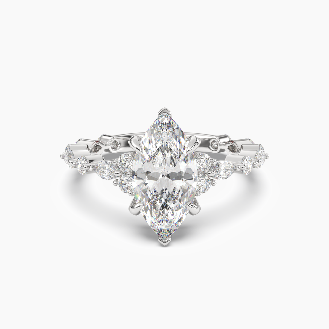 Lace Marquise Hidden Halo 3 Carat Lab Grown Diamond Engagement Ring in 14K White Gold