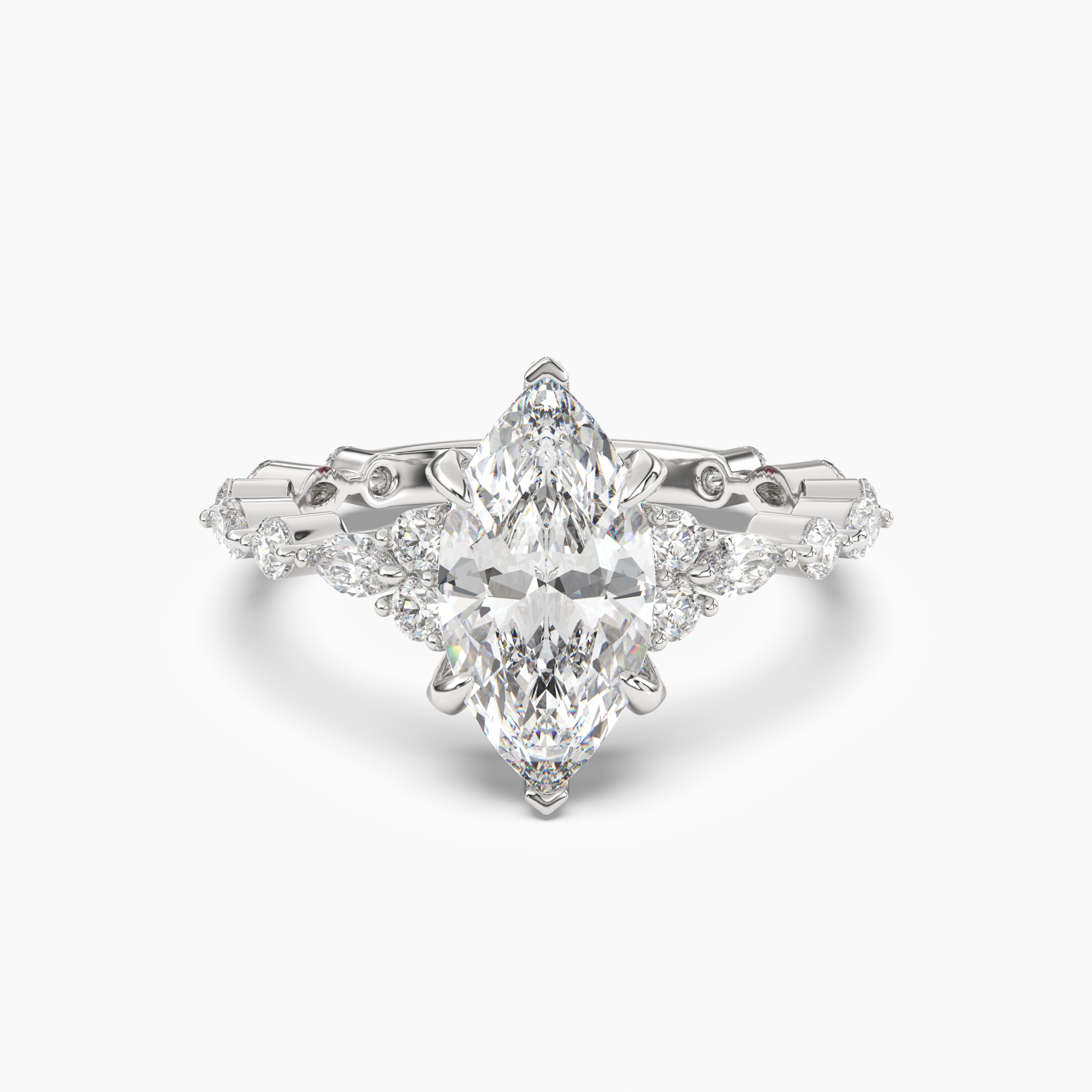 Lace Marquise Hidden Halo 2.5 Carat Lab Grown Diamond Engagement Ring in 18K White Gold