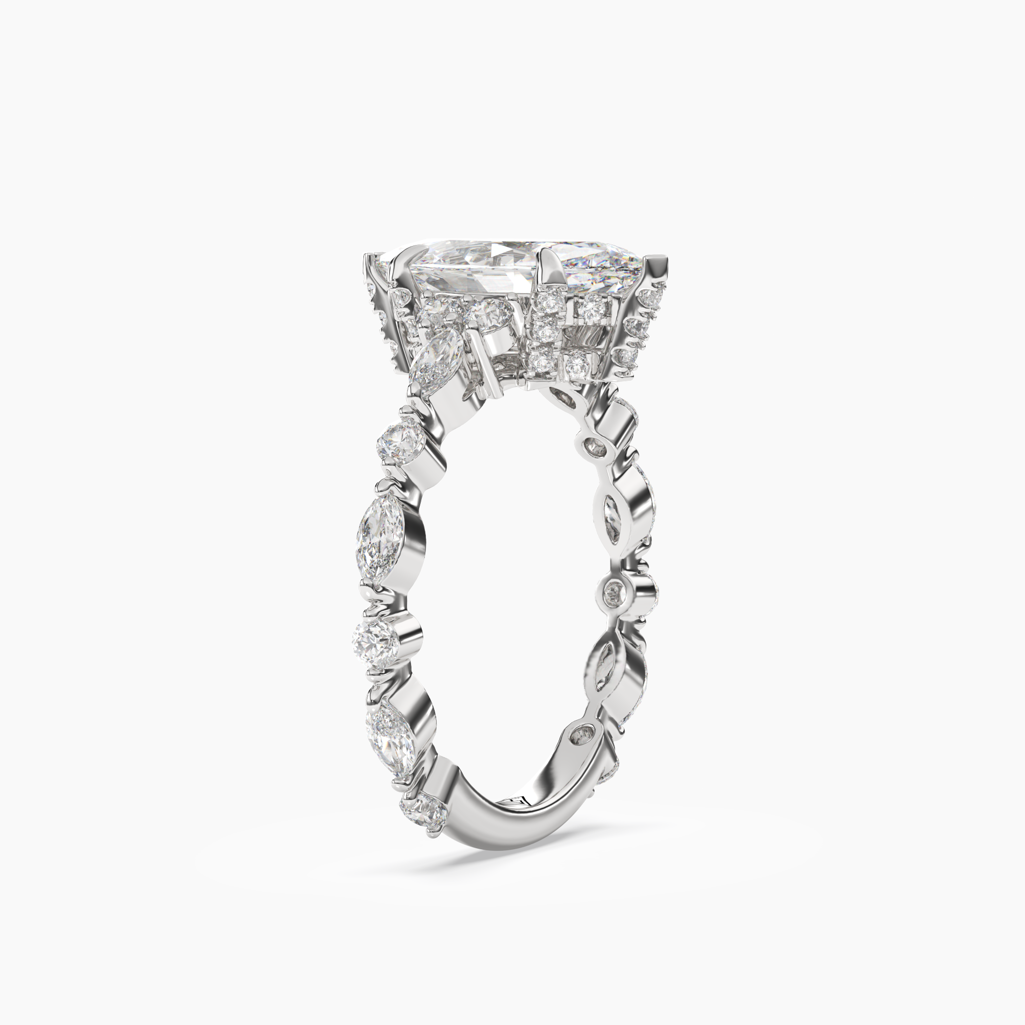 Lace Marquise Hidden Halo 1 Carat Lab Grown Diamond Engagement Ring in 18K Yellow Gold
