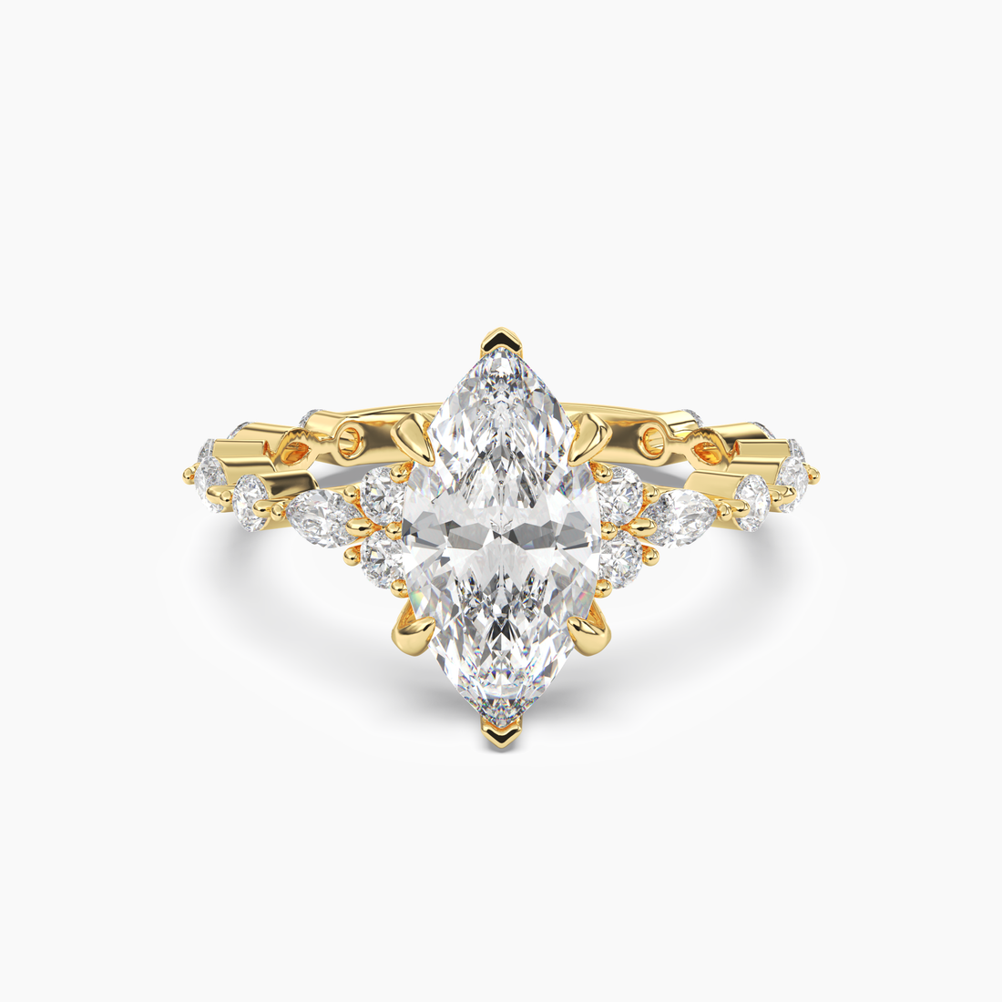 Lace Marquise Hidden Halo 1 Carat Lab Grown Diamond Engagement Ring in 14K Yellow Gold