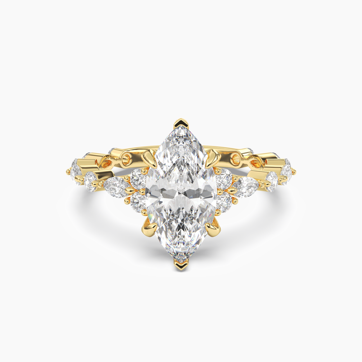 Lace Marquise Hidden Halo 1 Carat Lab Grown Diamond Engagement Ring in 14K Yellow Gold