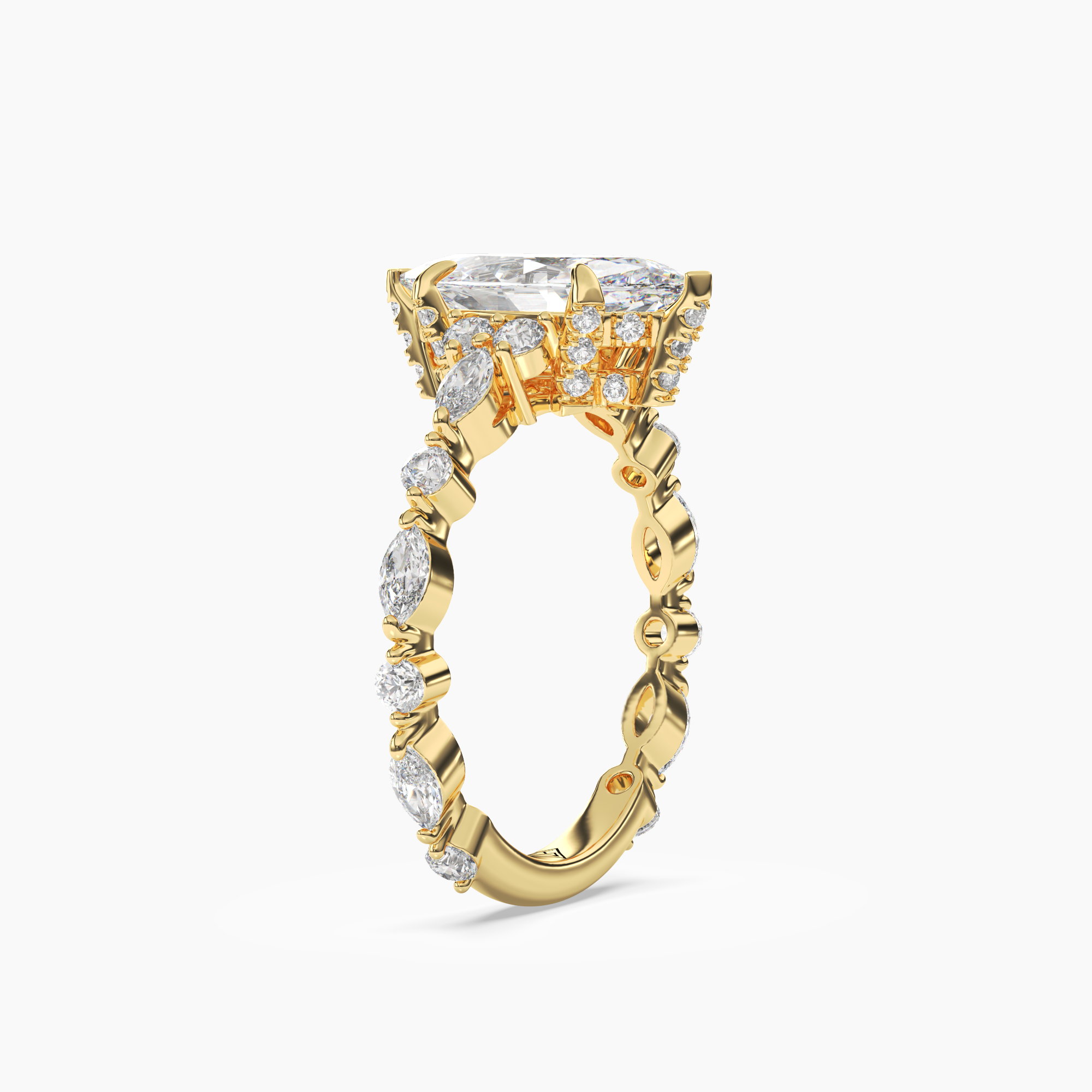 Lace Marquise Hidden Halo 1.5 Carat Lab Grown Diamond Engagement Ring in 18K White Gold