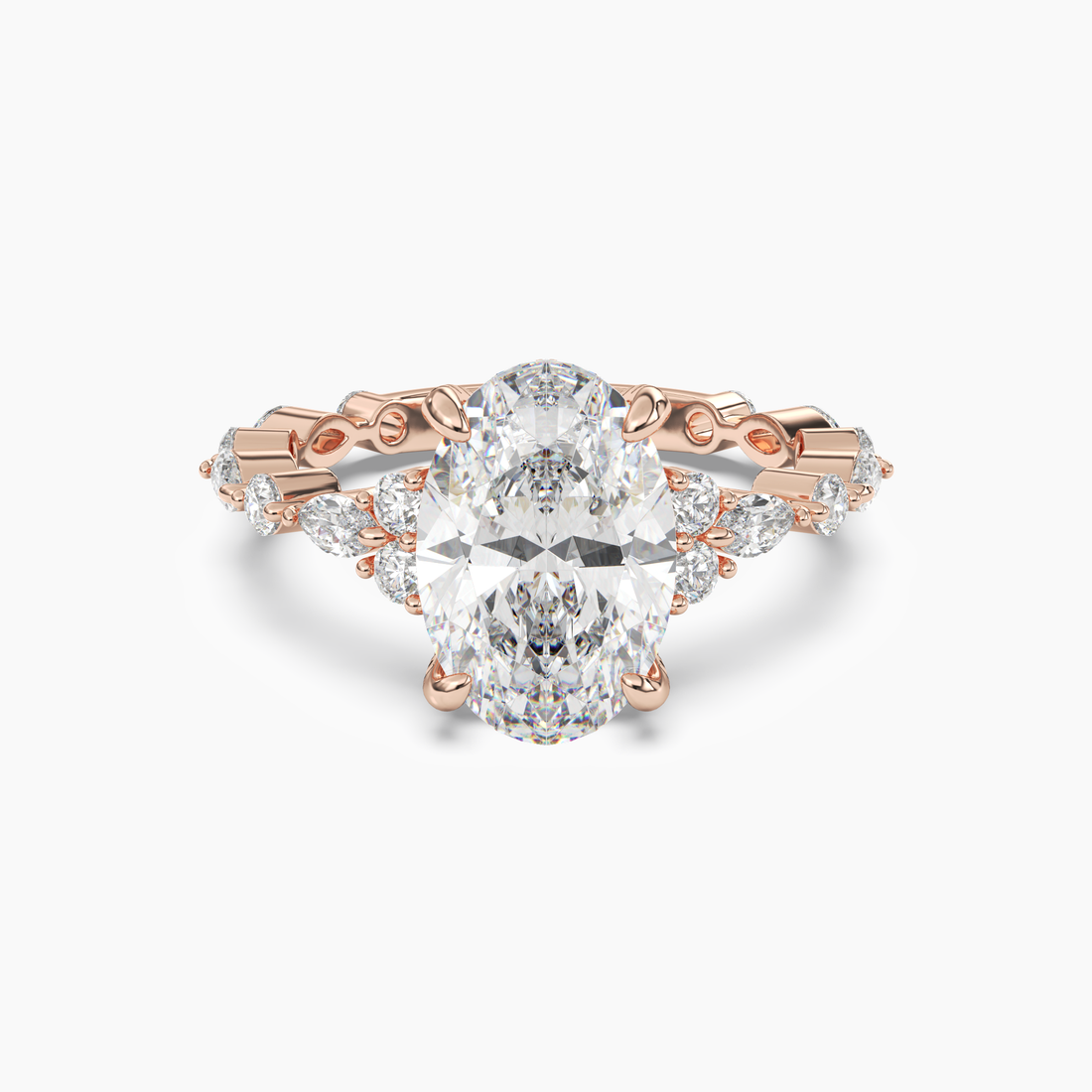 Lace Oval Hidden Halo 1 Carat Lab Grown Diamond Engagement Ring in 18K Yellow Gold