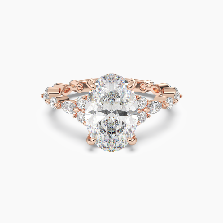 Lace Oval Hidden Halo 3 Carat Lab Grown Diamond Engagement Ring in 18K Rose Gold