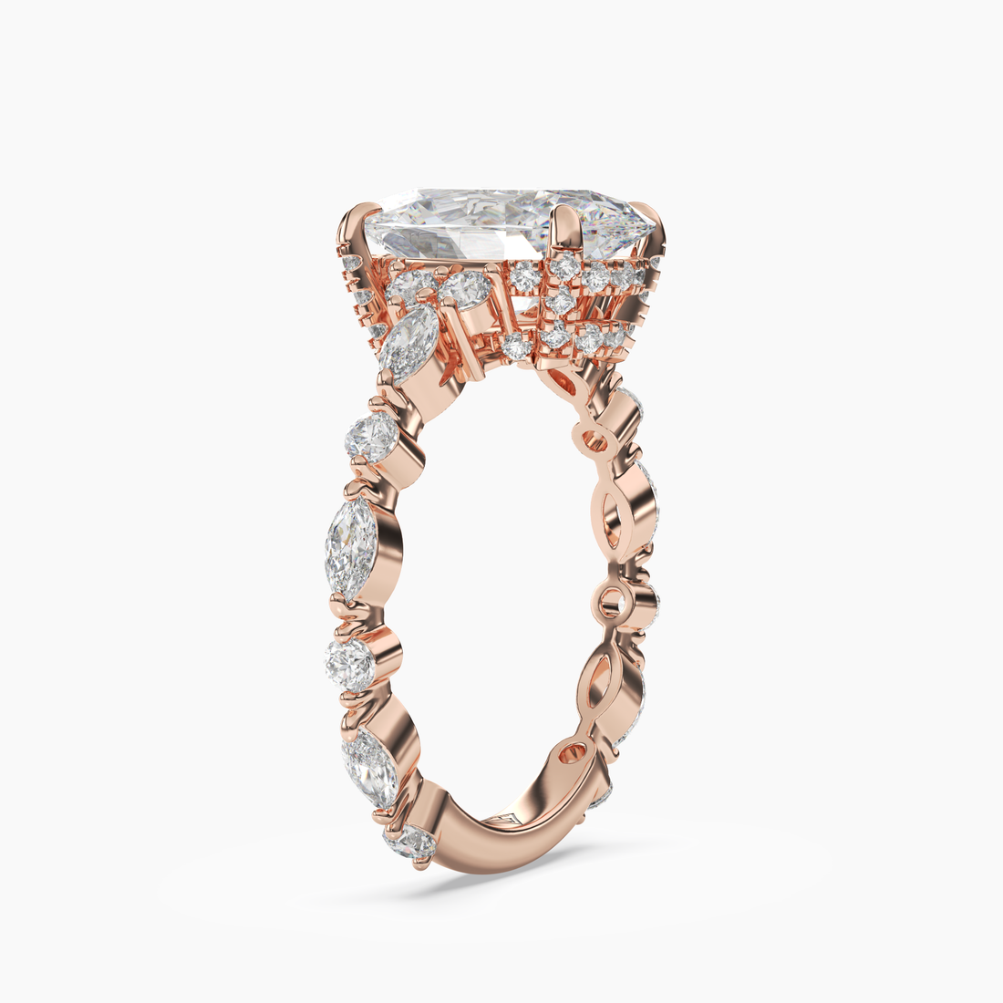 Lace Oval Hidden Halo 3 Carat Lab Grown Diamond Engagement Ring in 14K Yellow Gold