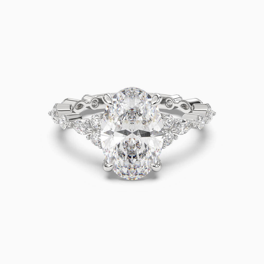 Lace Oval Hidden Halo 3 Carat Lab Grown Diamond Engagement Ring in 18K White Gold