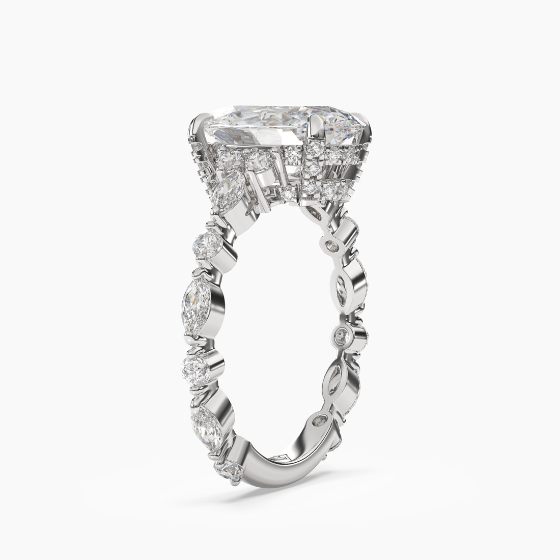 Lace Oval Hidden Halo 1.5 Carat Lab Grown Diamond Engagement Ring in 14K White Gold