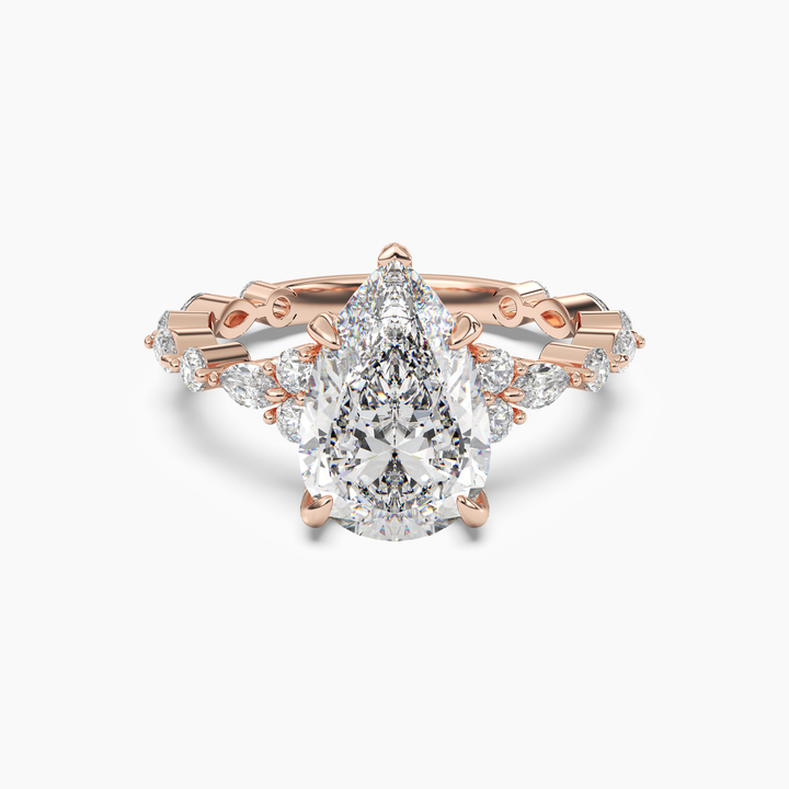Lace Pear Hidden Halo 1.5 Carat Lab Grown Diamond Engagement Ring in 14K Rose Gold