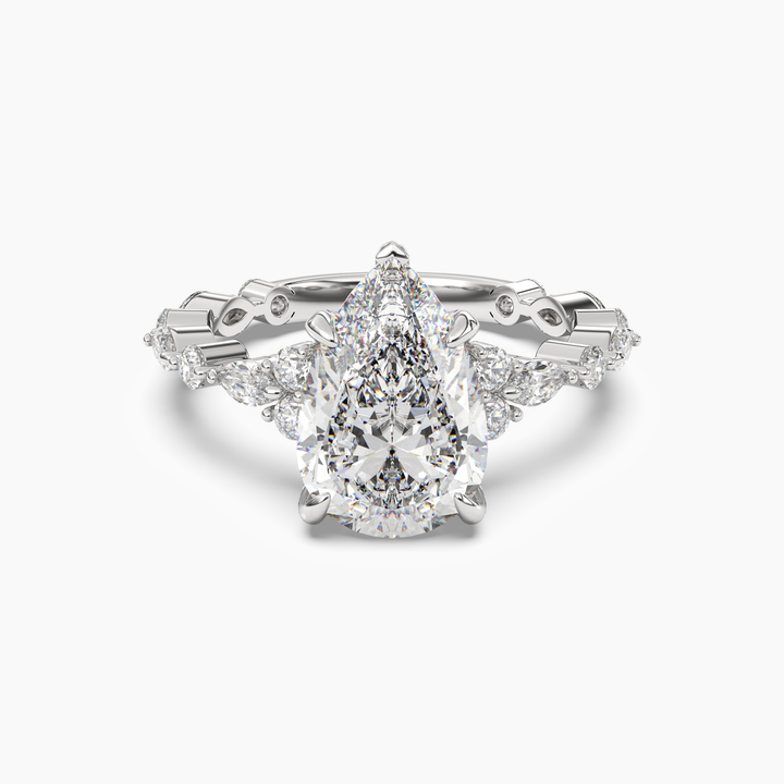 Lace Pear Hidden Halo 1.5 Carat Lab Grown Diamond Engagement Ring in 18K White Gold