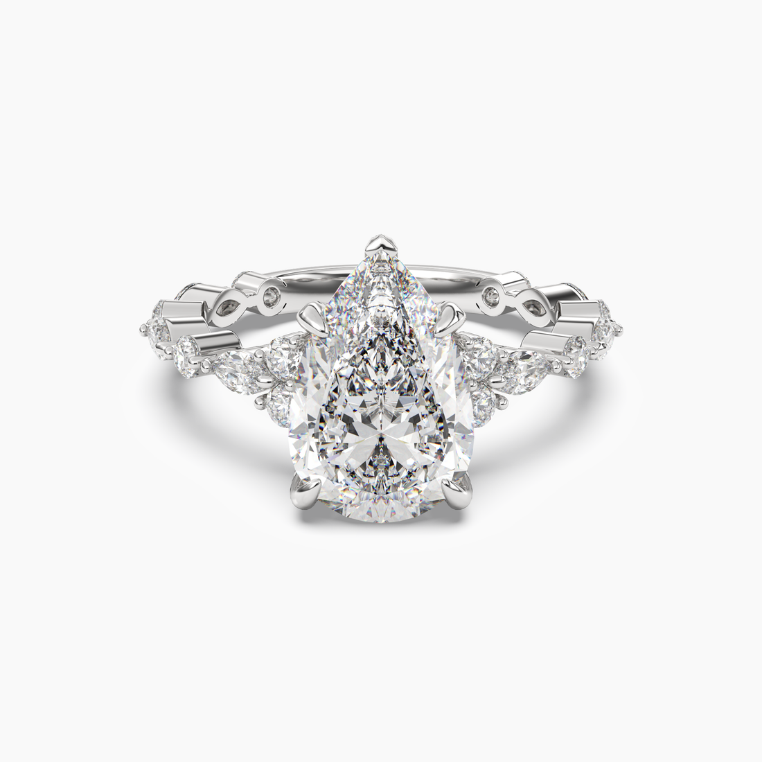 Lace Pear Hidden Halo Diamond Ring Setting in 14K Yellow Gold