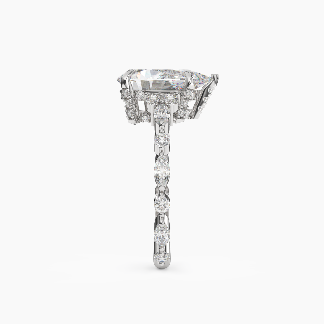 Lace Pear Hidden Halo 3 Carat Lab Grown Diamond Engagement Ring in 18K Yellow Gold