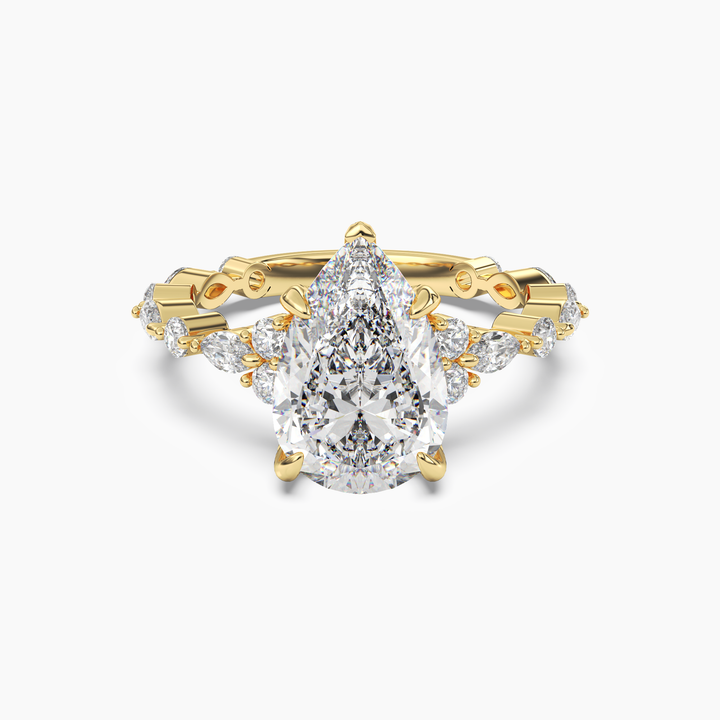 Lace Pear Hidden Halo 2 Carat Lab Grown Diamond Engagement Ring in 14K Yellow Gold