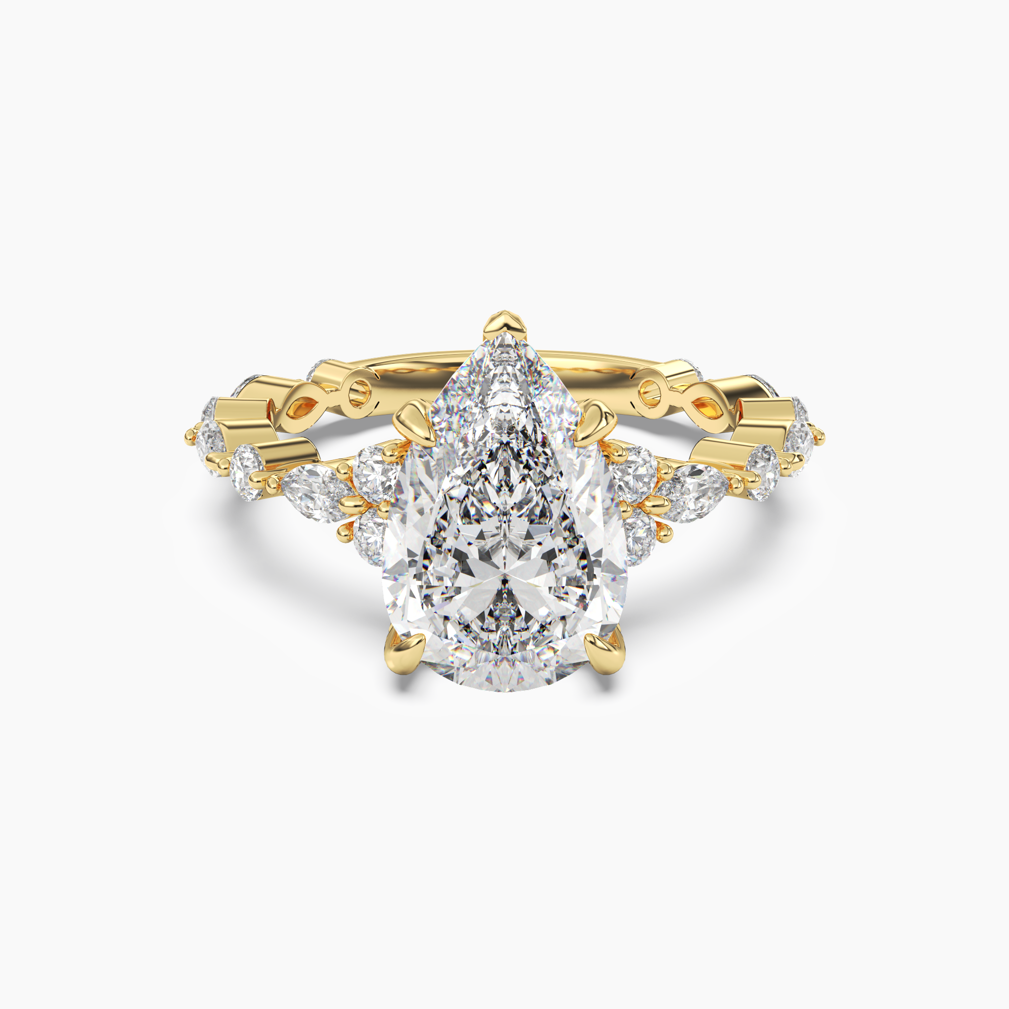 Lace Pear Hidden Halo 2.5 Carat Lab Grown Diamond Engagement Ring in 18K Yellow Gold