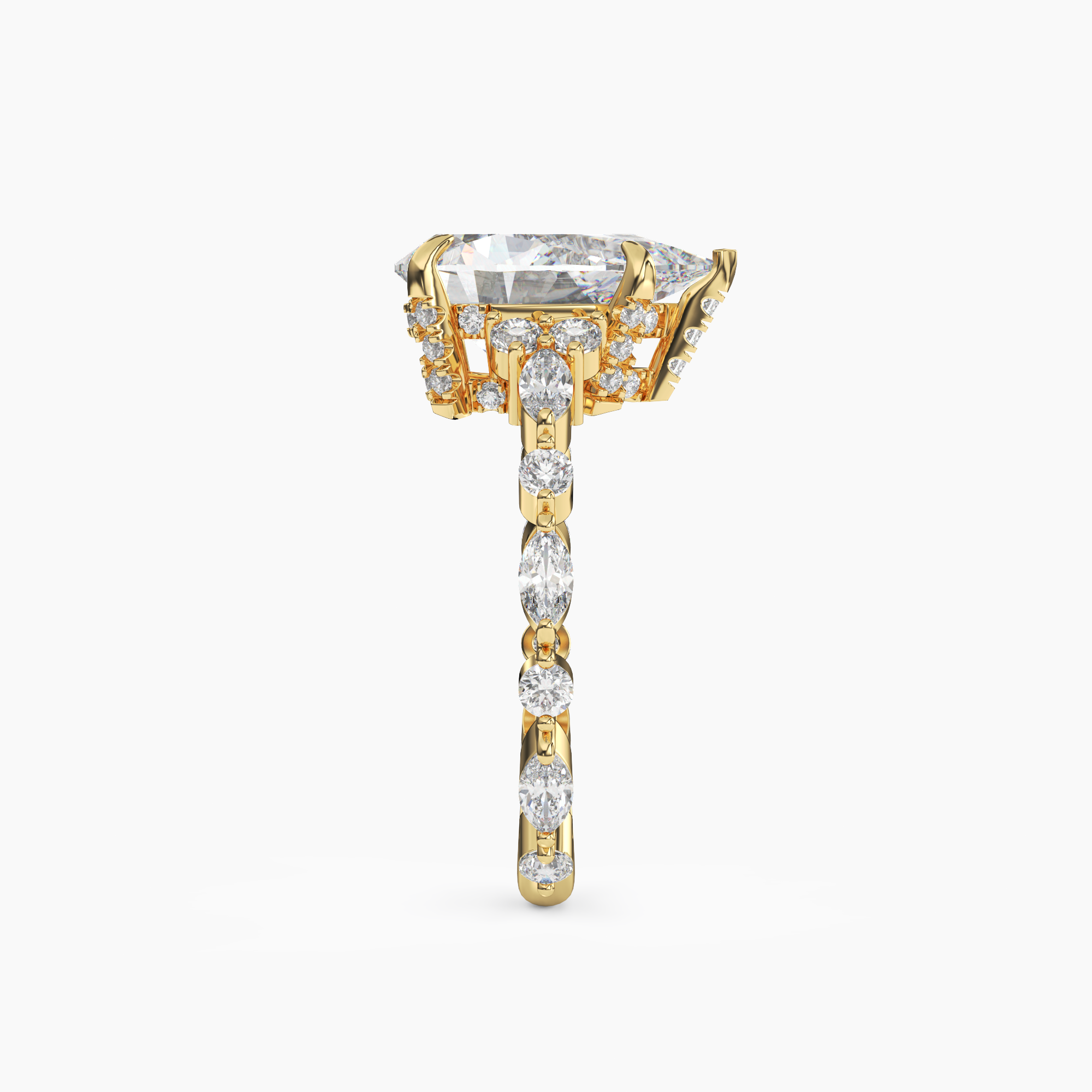 Lace Pear Hidden Halo 3 Carat Lab Grown Diamond Engagement Ring in 14K Yellow Gold