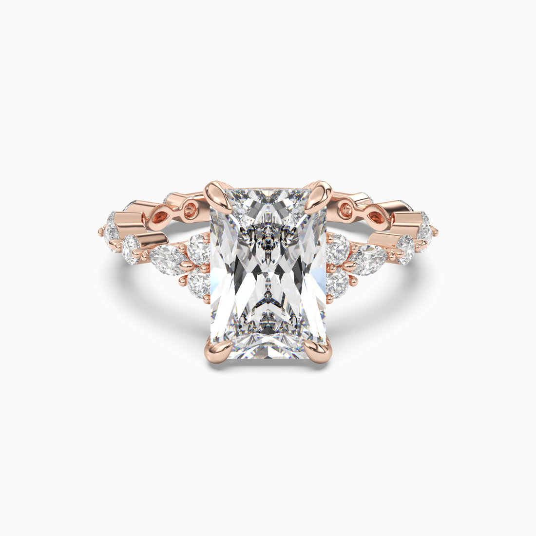 Lace Radiant Hidden Halo Diamond Ring Setting in 14K Yellow Gold