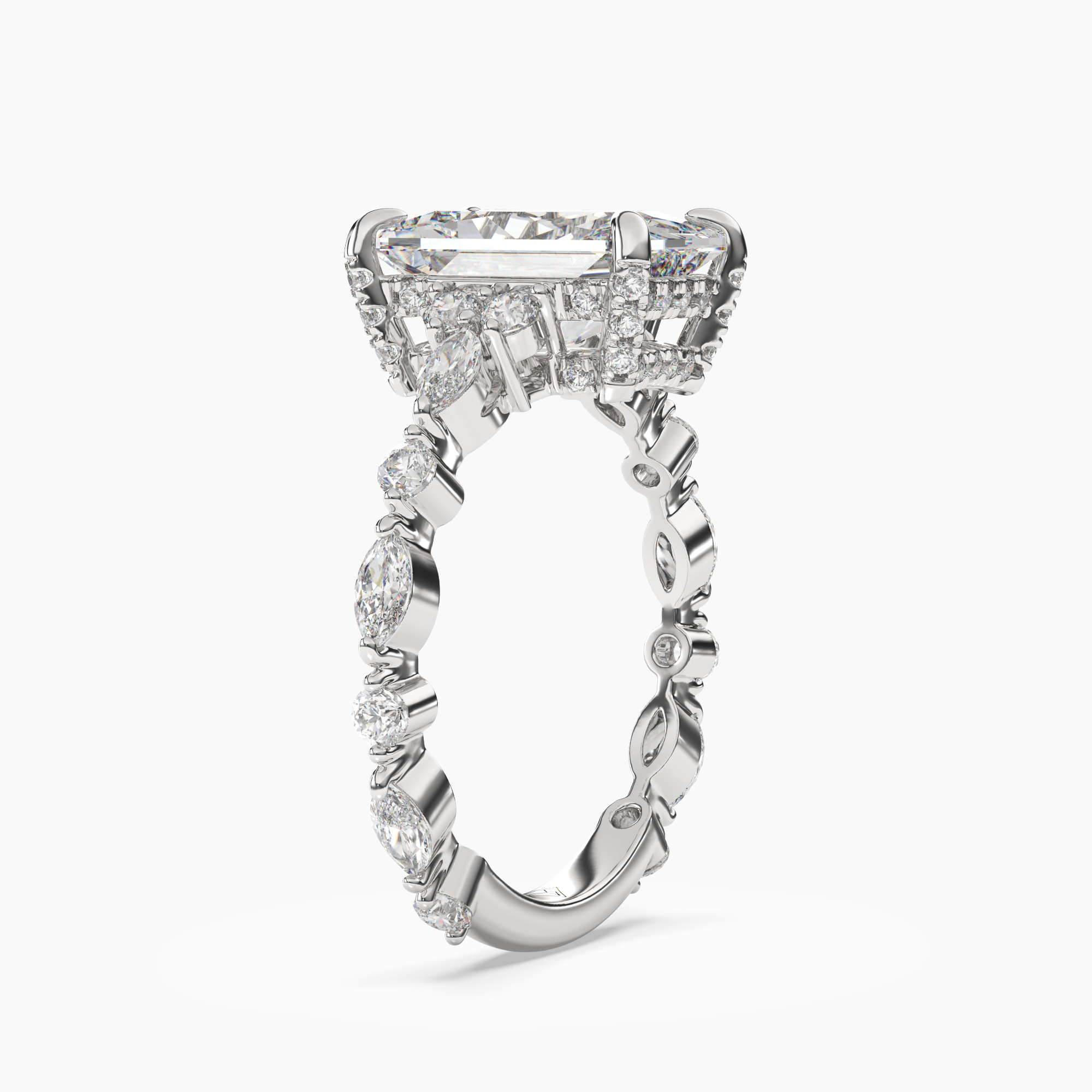 Lace Radiant Hidden Halo 1 Carat Lab Grown Diamond Engagement Ring in 14K Yellow Gold