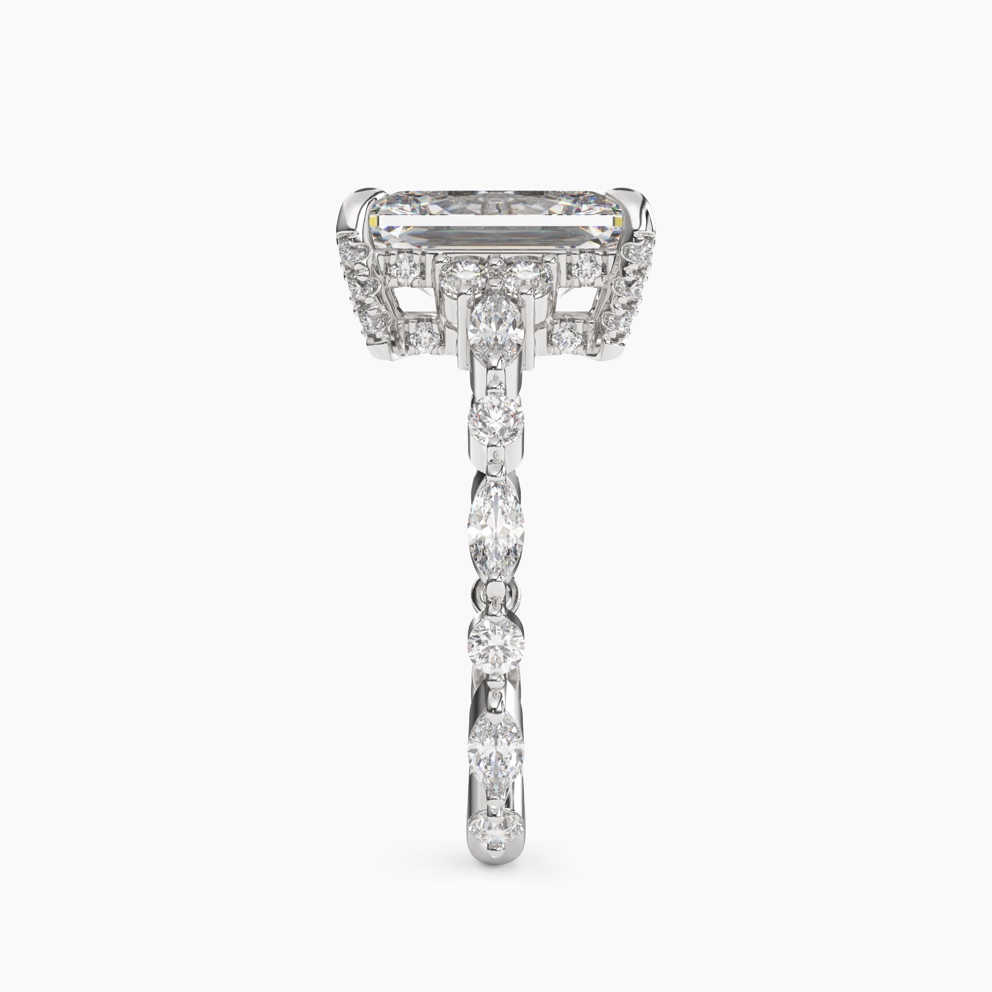 Lace Radiant Hidden Halo Diamond Ring Setting in 14K Yellow Gold