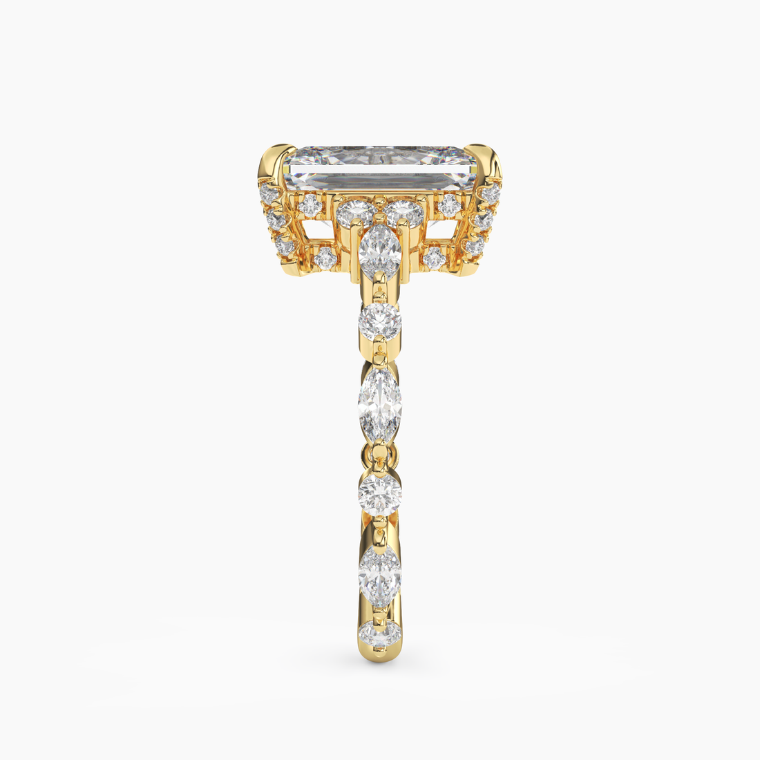 Lace Radiant Hidden Halo Diamond Ring Setting in 14K White Gold