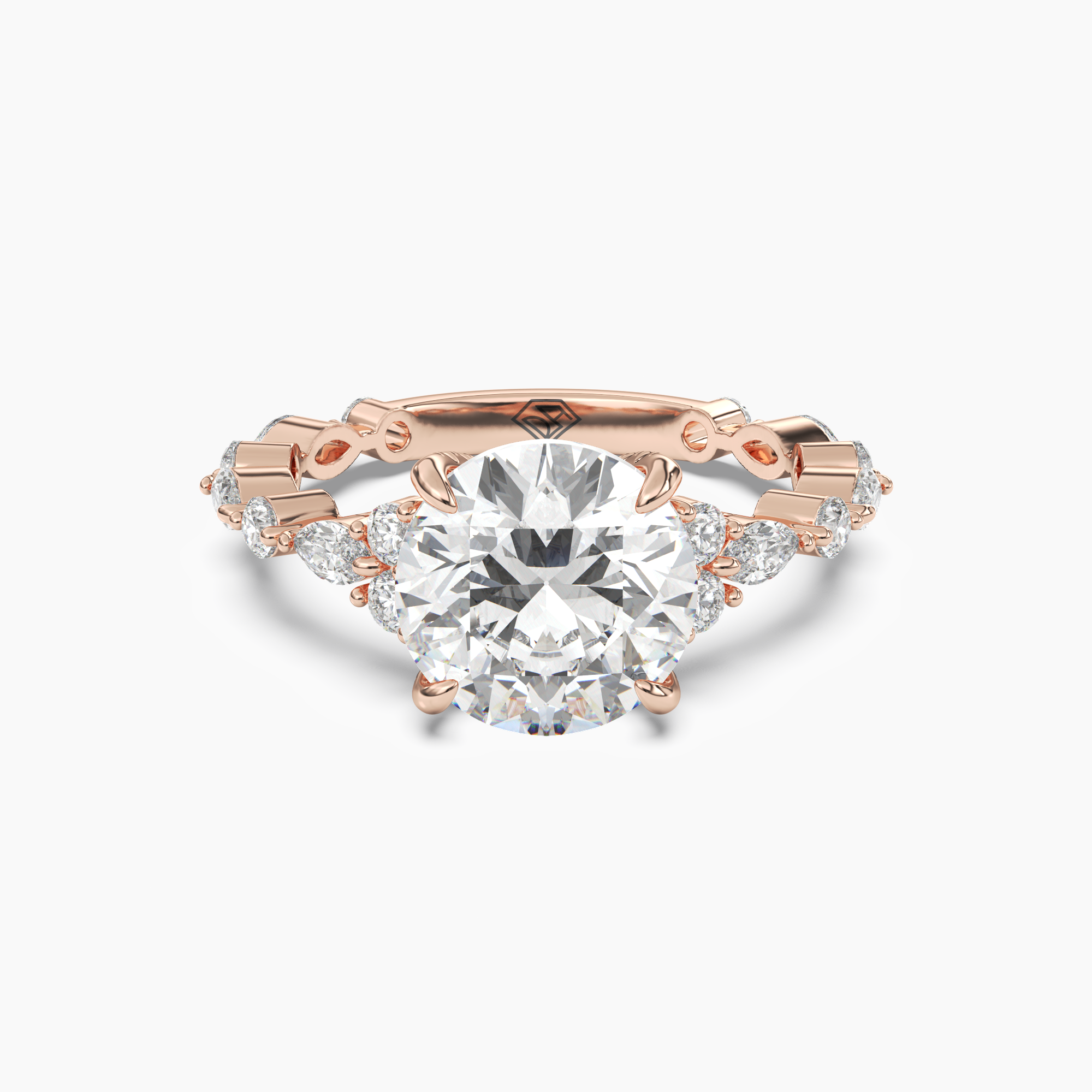 Lace Round Hidden Halo 2 Carat Lab Grown Diamond Engagement Ring in 14K Rose Gold
