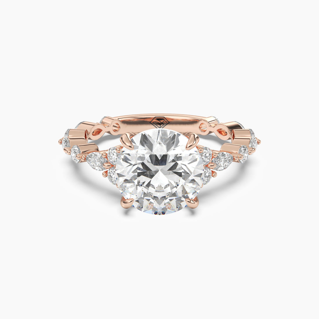 Lace Round Hidden Halo 1 Carat Lab Grown Diamond Engagement Ring in 18K Yellow Gold