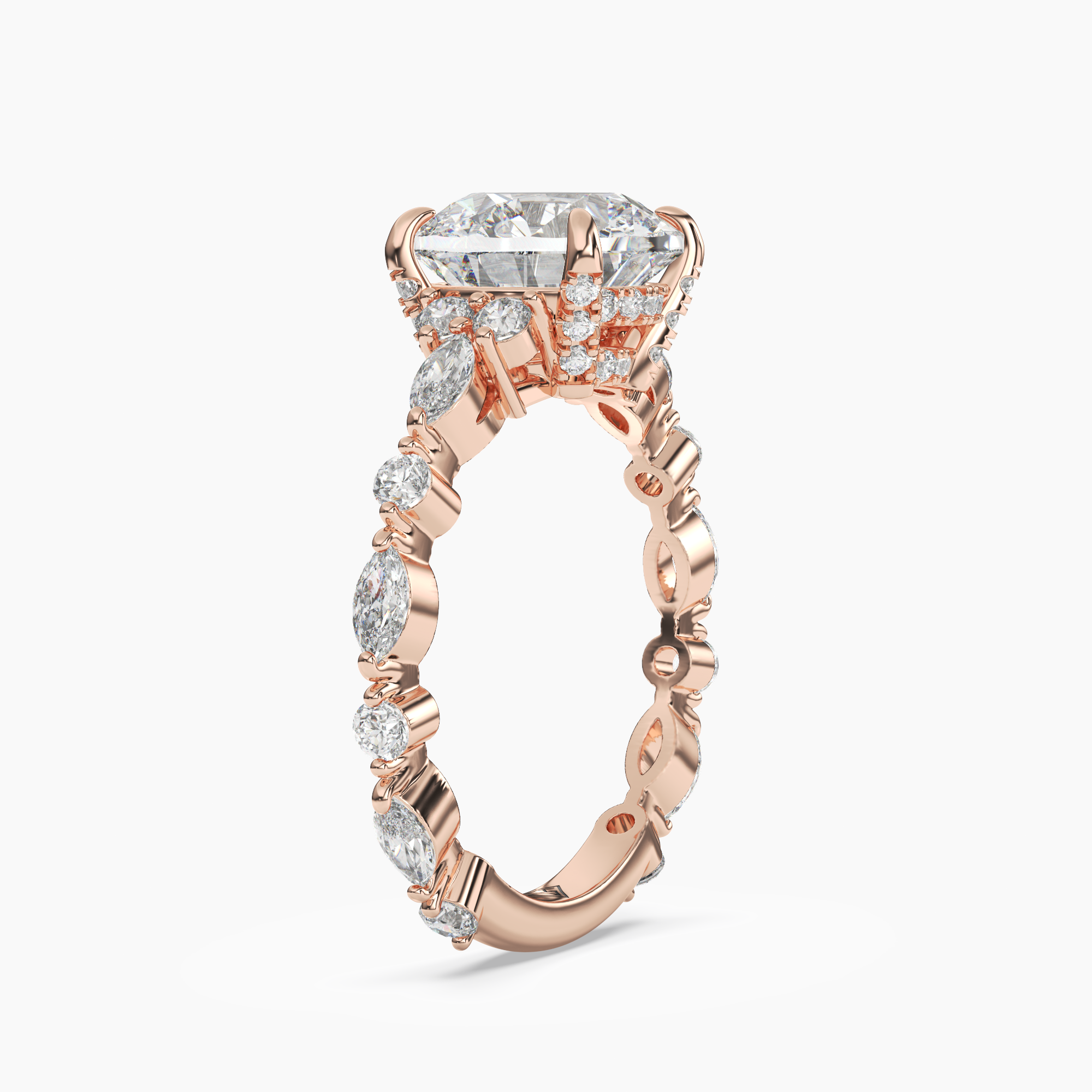 Lace Round Hidden Halo Diamond Ring Setting in 18K Yellow Gold