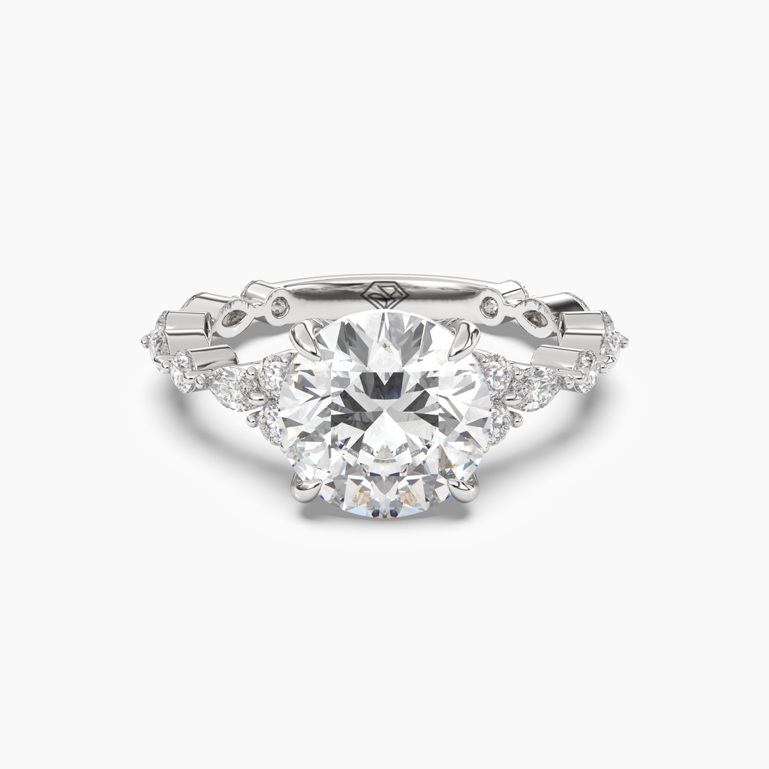 Lace Round Hidden Halo 2 Carat Lab Grown Diamond Engagement Ring in 14K White Gold