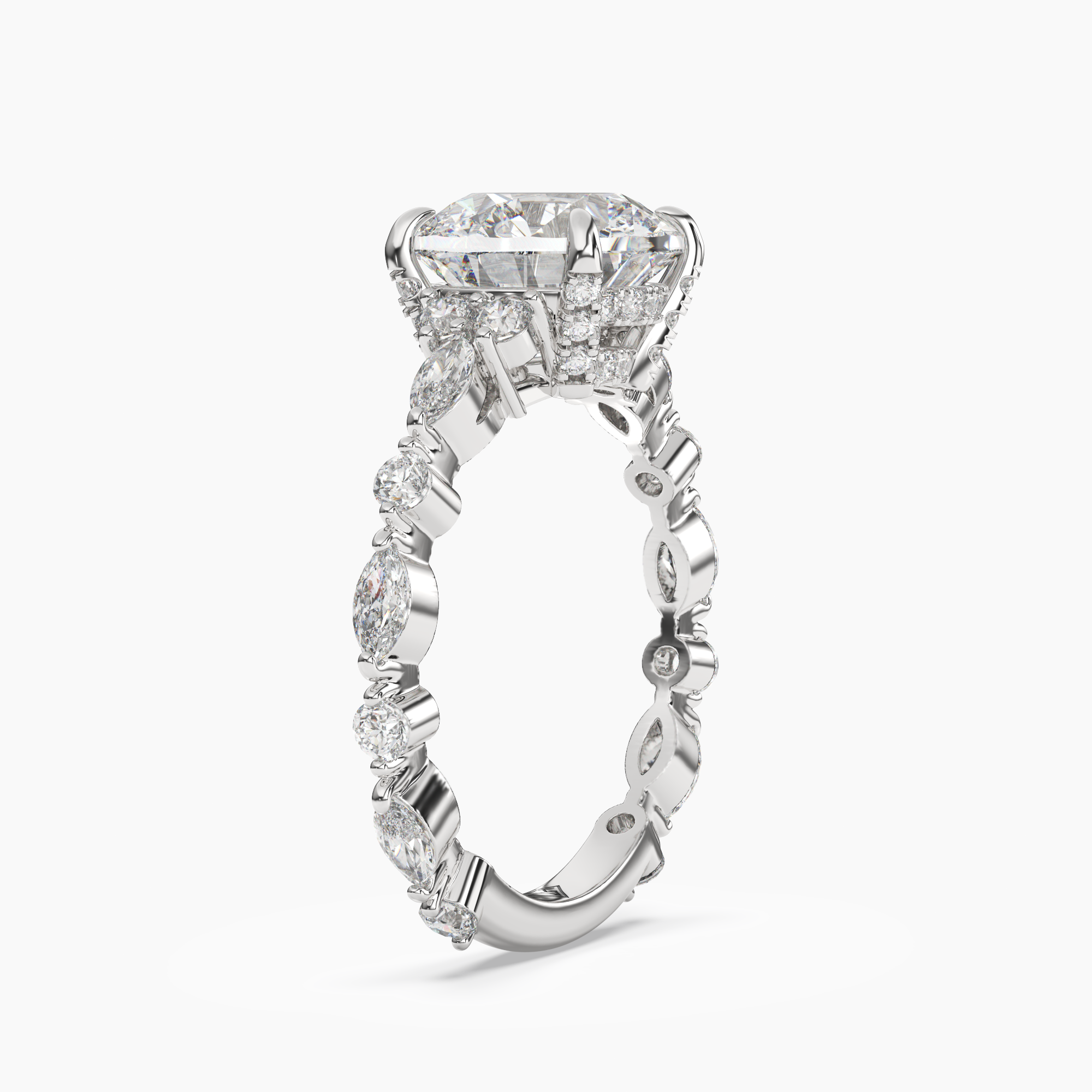 Lace Round Hidden Halo 2 Carat Lab Grown Diamond Engagement Ring in 14K White Gold