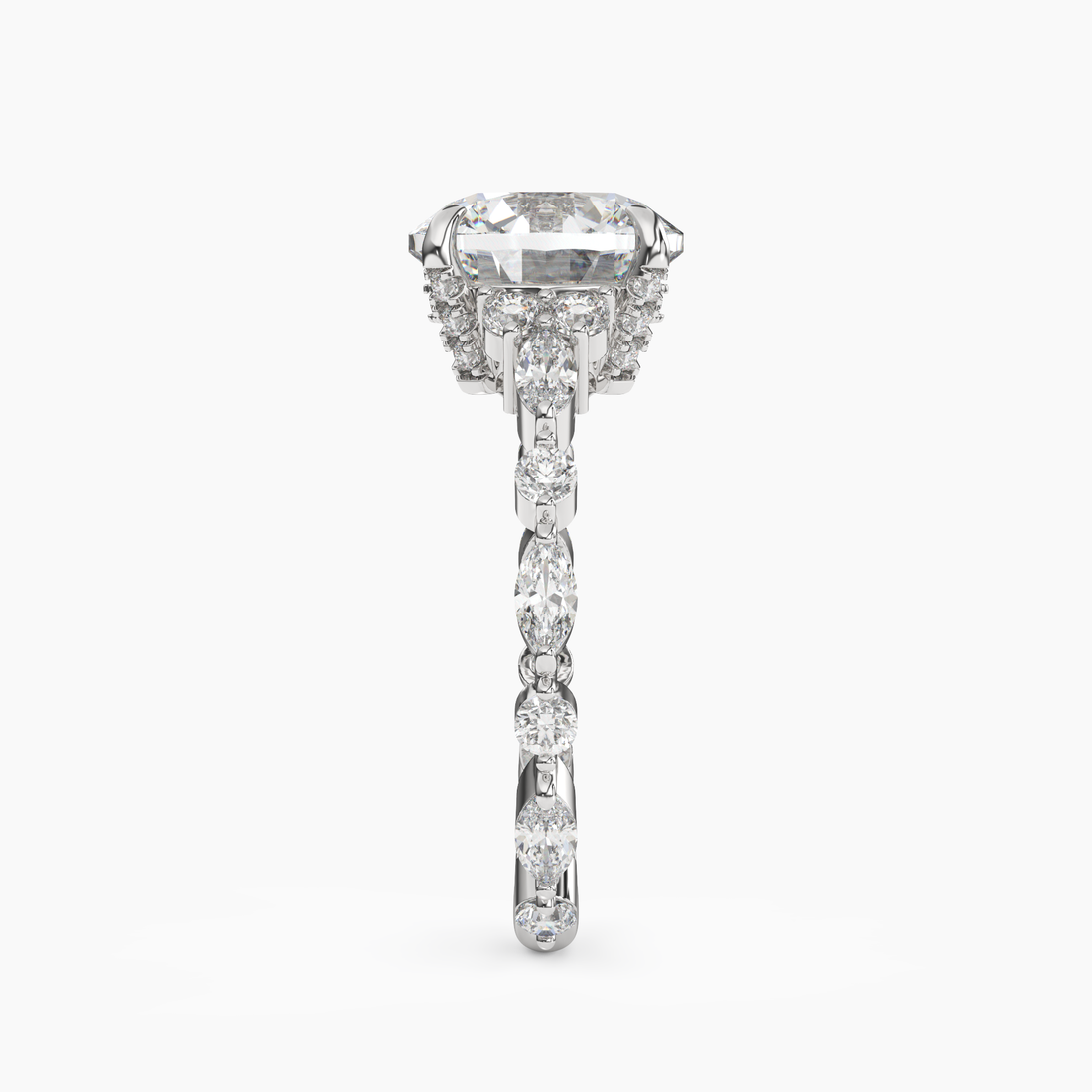 Lace Round Hidden Halo 2 Carat Lab Grown Diamond Engagement Ring in 18K White Gold