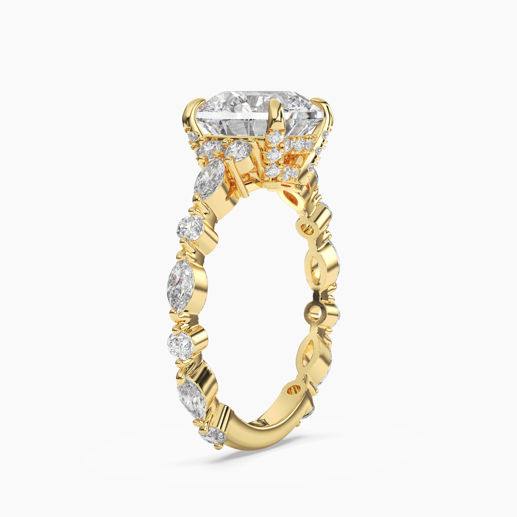 Lace Round Hidden Halo Diamond Ring Setting in 18K Yellow Gold