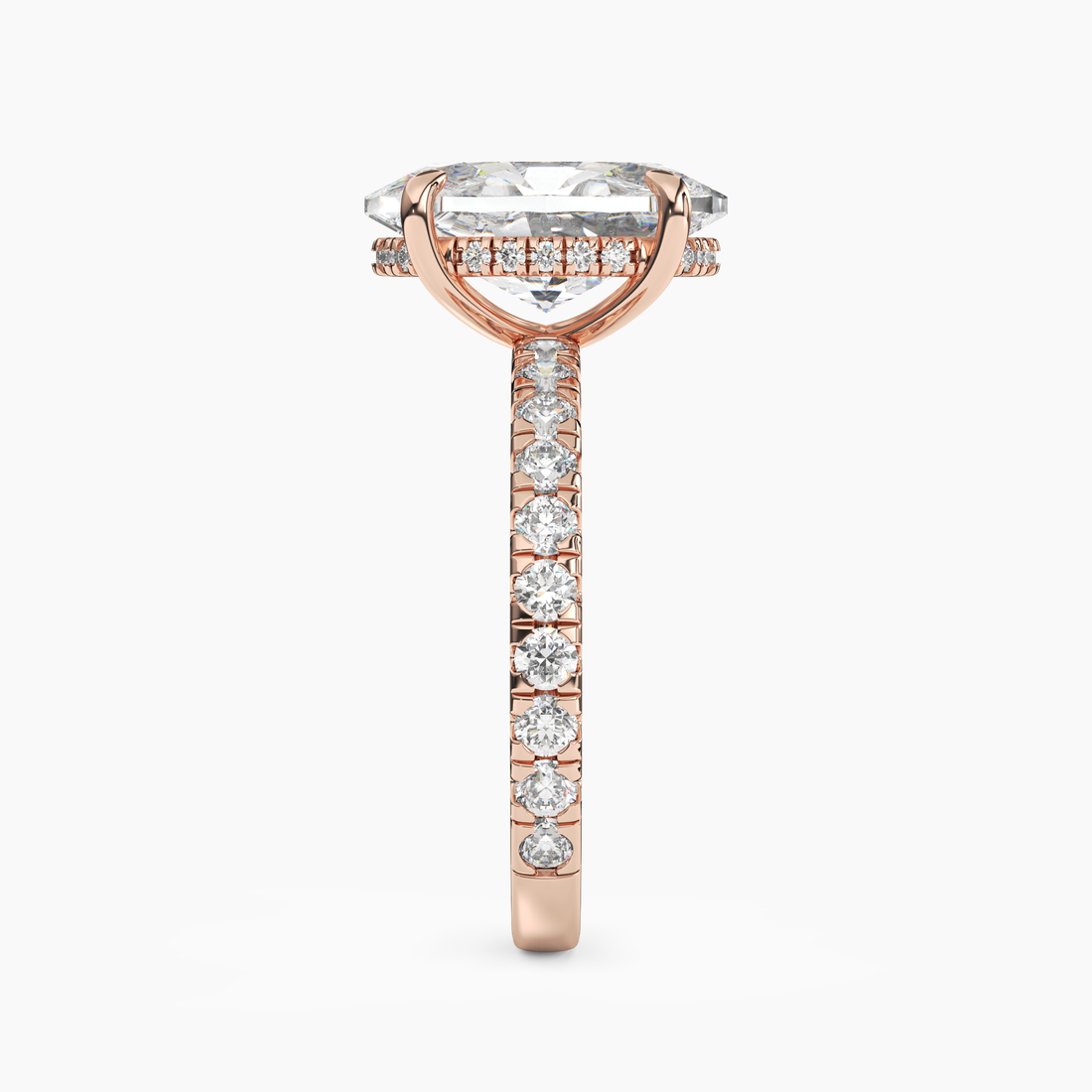 Eclipse Oval Hidden Halo Diamond Ring Setting in 14K Rose Gold