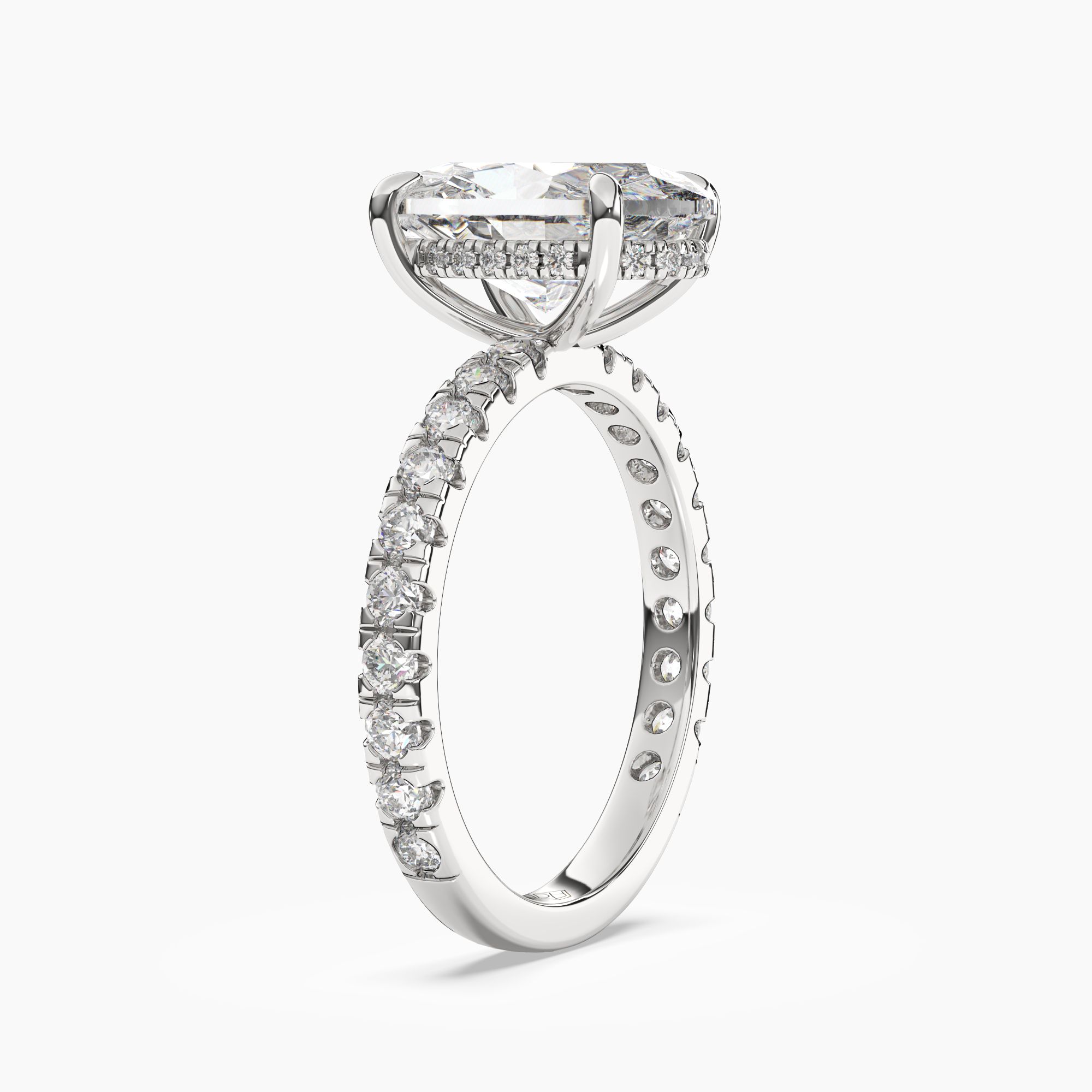 Eclipse Oval Hidden Halo Diamond Ring Setting in 18K White Gold