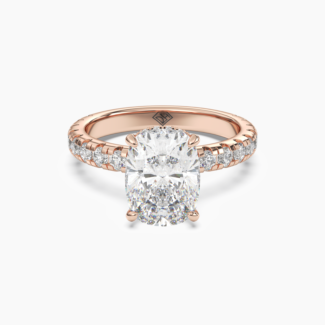 Oasis Cushion Hidden Halo 3 Carat Lab Grown Diamond Engagement Ring in 14K Yellow Gold