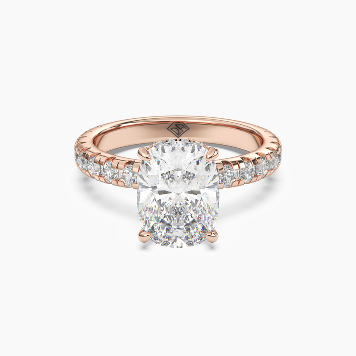 Oasis Cushion Hidden Halo 1 Carat Lab Grown Diamond Engagement Ring in 18K Rose Gold