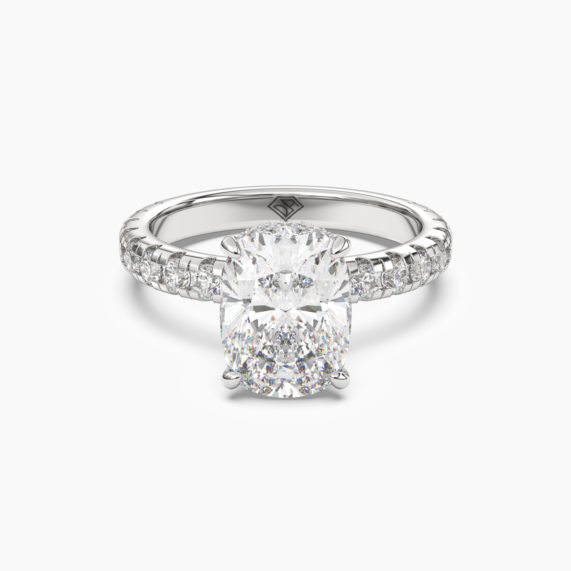 Oasis Cushion Hidden Halo Diamond Ring Setting in 18K White Gold