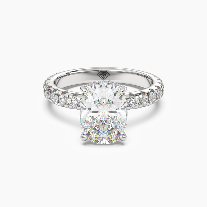 Oasis Cushion Hidden Halo 1 Carat Lab Grown Diamond Engagement Ring in 18K White Gold