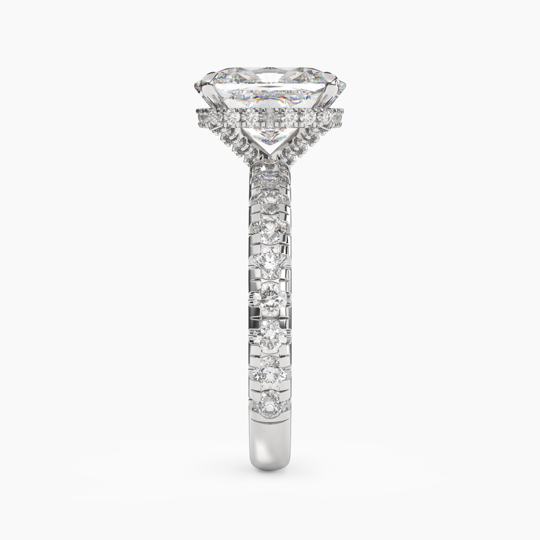 Oasis Cushion Hidden Halo 1 Carat Lab Grown Diamond Engagement Ring in 18K White Gold