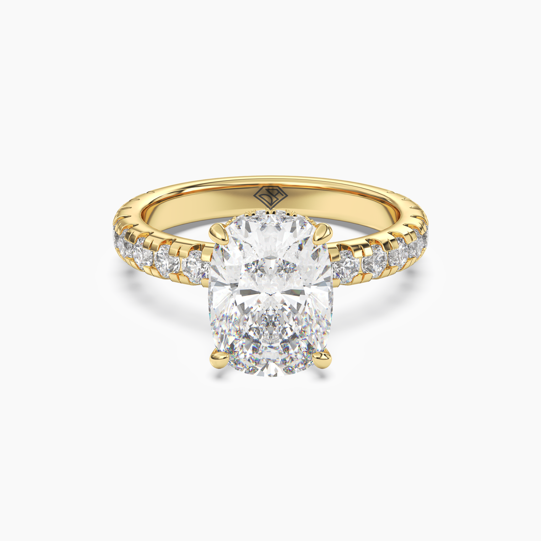 Oasis Cushion Hidden Halo 3 Carat Lab Grown Diamond Engagement Ring in 14K Yellow Gold