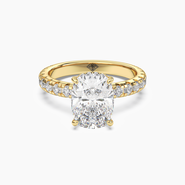 Oasis Cushion Hidden Halo 3 Carat Lab Grown Diamond Engagement Ring in 14K Yellow Gold