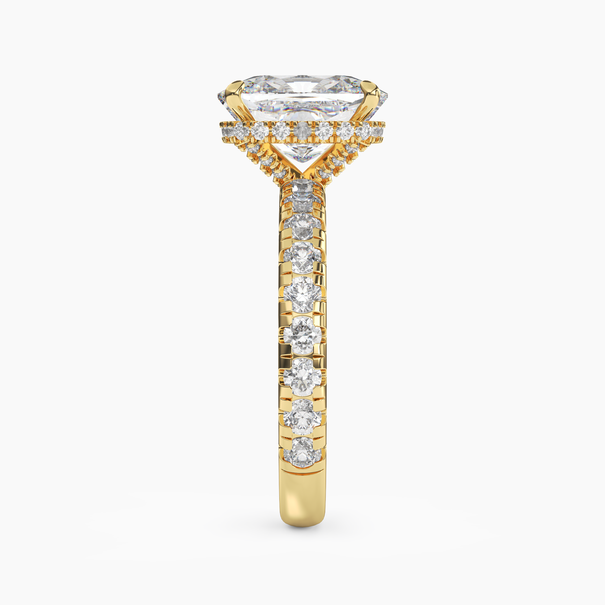 Oasis Cushion Hidden Halo 1 Carat Lab Grown Diamond Engagement Ring in 18K Yellow Gold