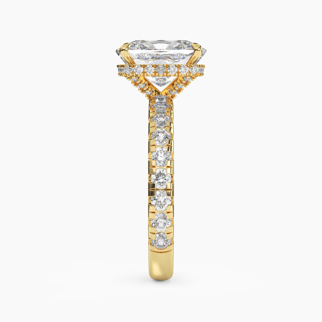 Oasis Cushion Hidden Halo 1.5 Carat Lab Grown Diamond Engagement Ring in 18K Yellow Gold