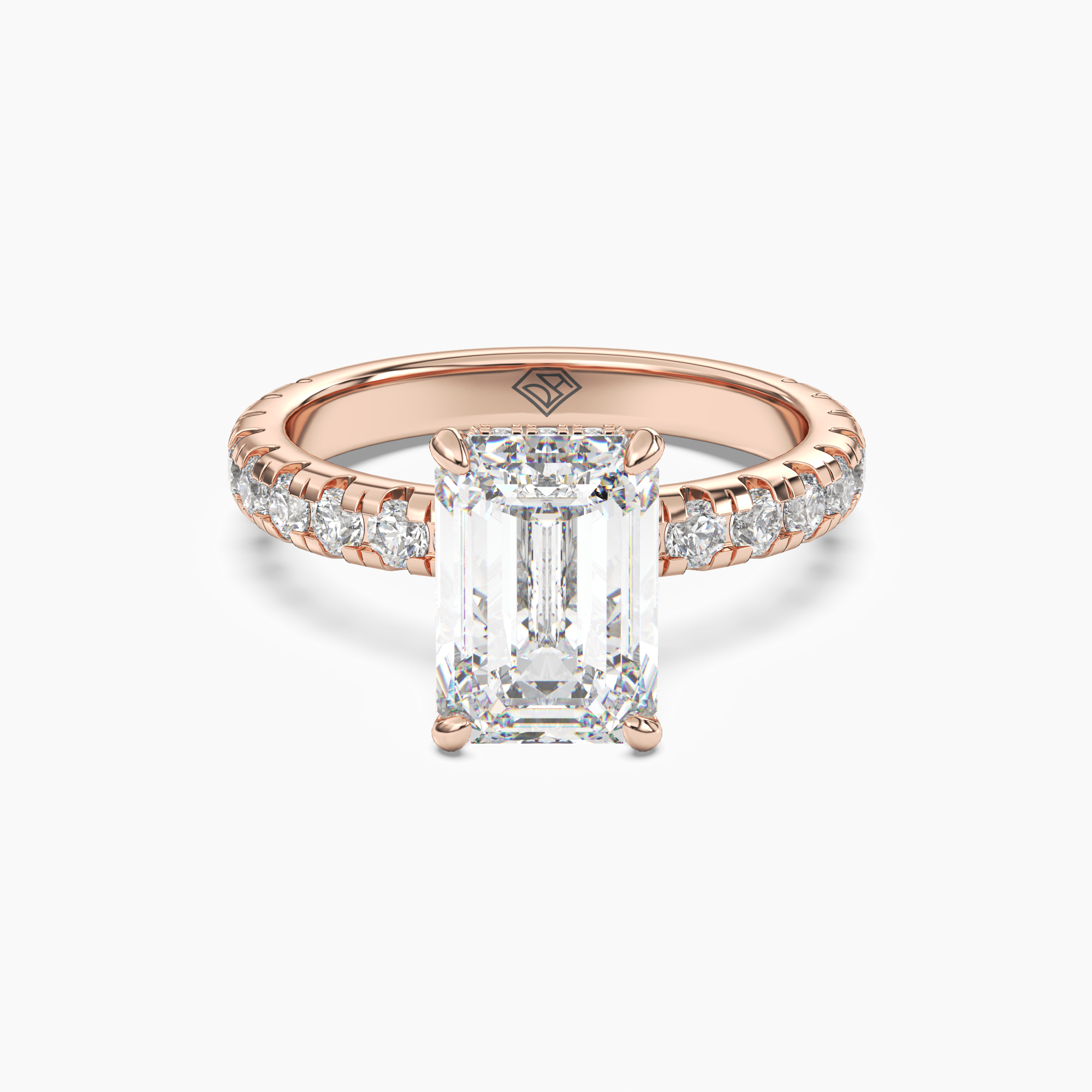 Oasis Emerald Hidden Halo 2.5 Carat Lab Grown Diamond Engagement Ring in 14K Rose Gold