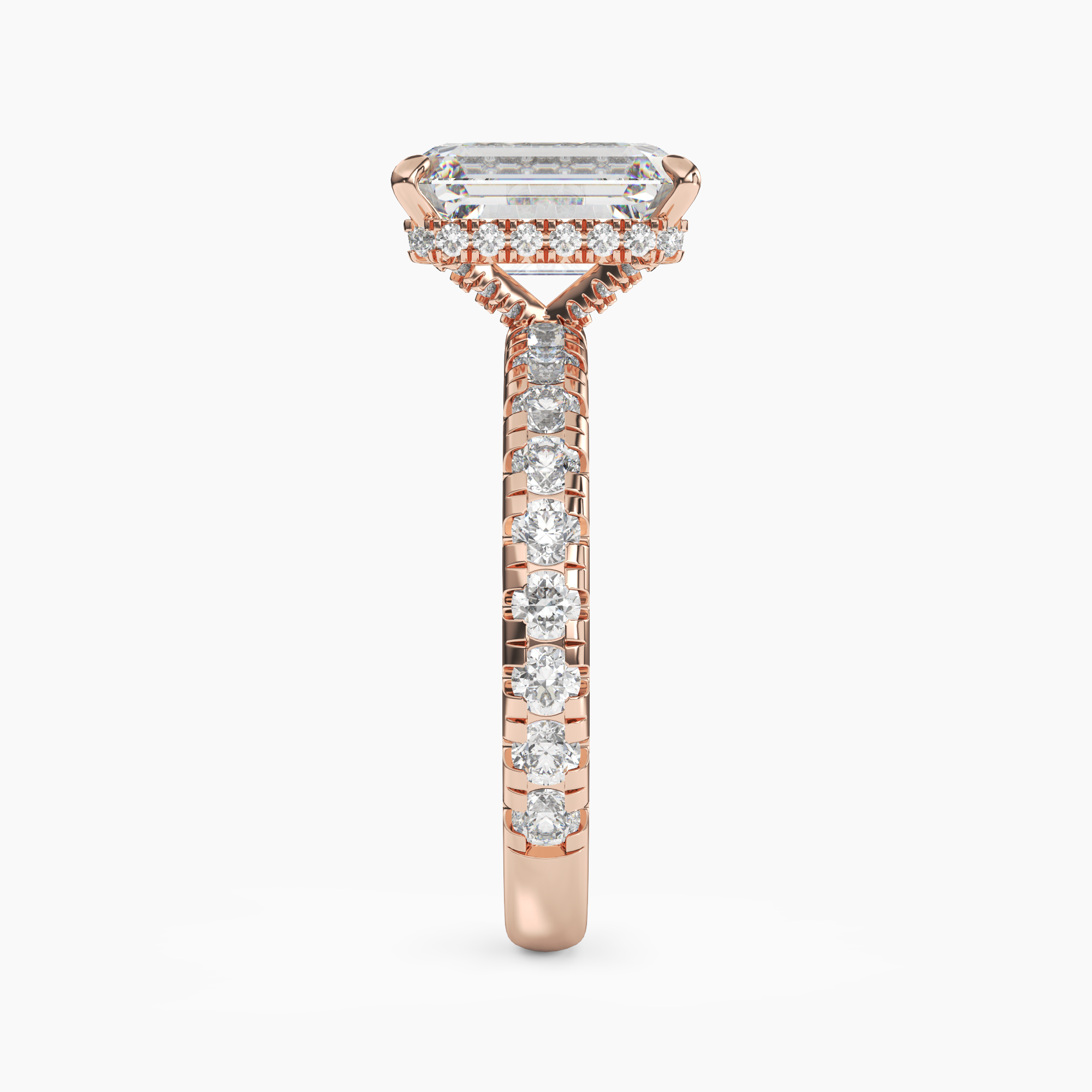 Oasis Emerald Hidden Halo Diamond Ring Setting in 14K Rose Gold