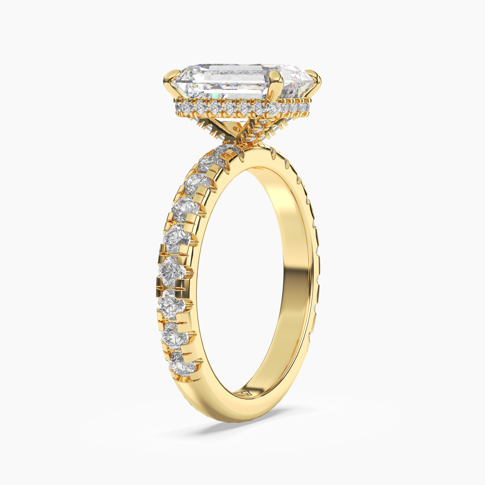 Oasis Emerald Hidden Halo Diamond Ring Setting in 14K Yellow Gold
