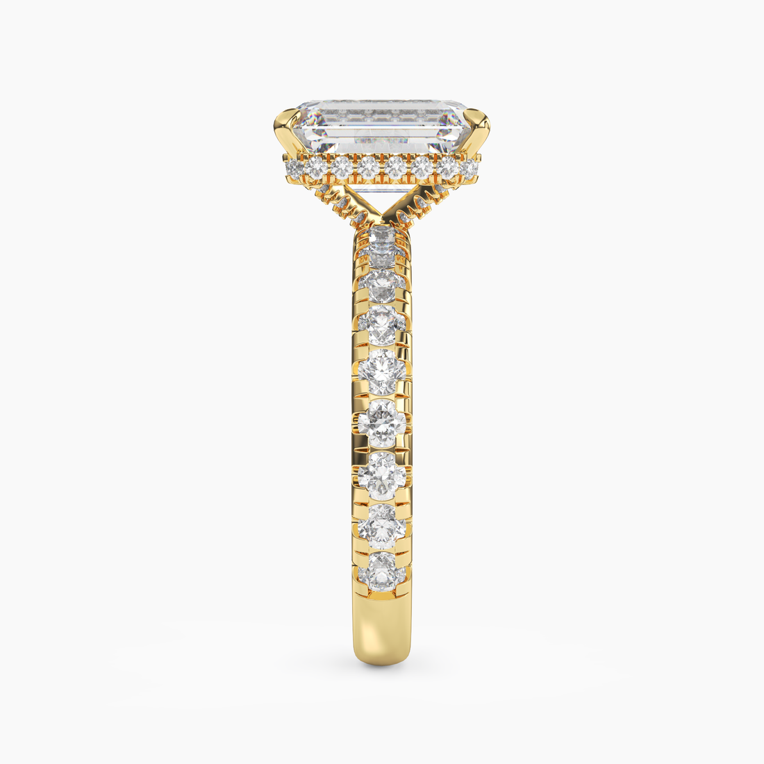 Oasis Emerald Hidden Halo 2 Carat Lab Grown Diamond Engagement Ring in 18K Yellow Gold