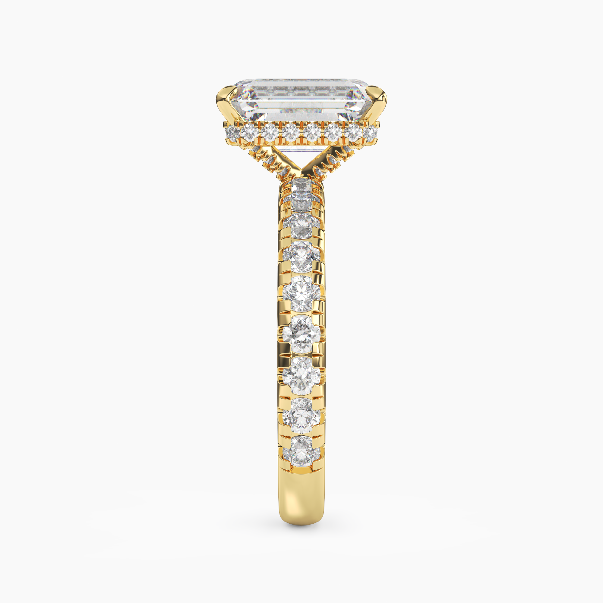 Oasis Emerald Hidden Halo Diamond Ring Setting in 18K Yellow Gold