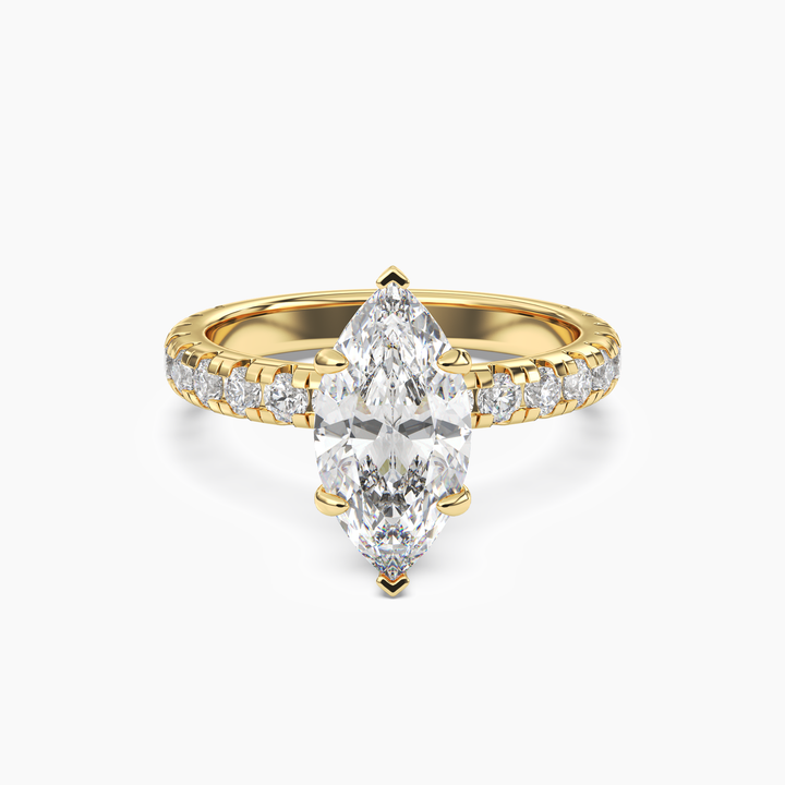 Oasis Marquise Hidden Halo 3 Carat Lab Grown Diamond Engagement Ring in 18K Yellow Gold