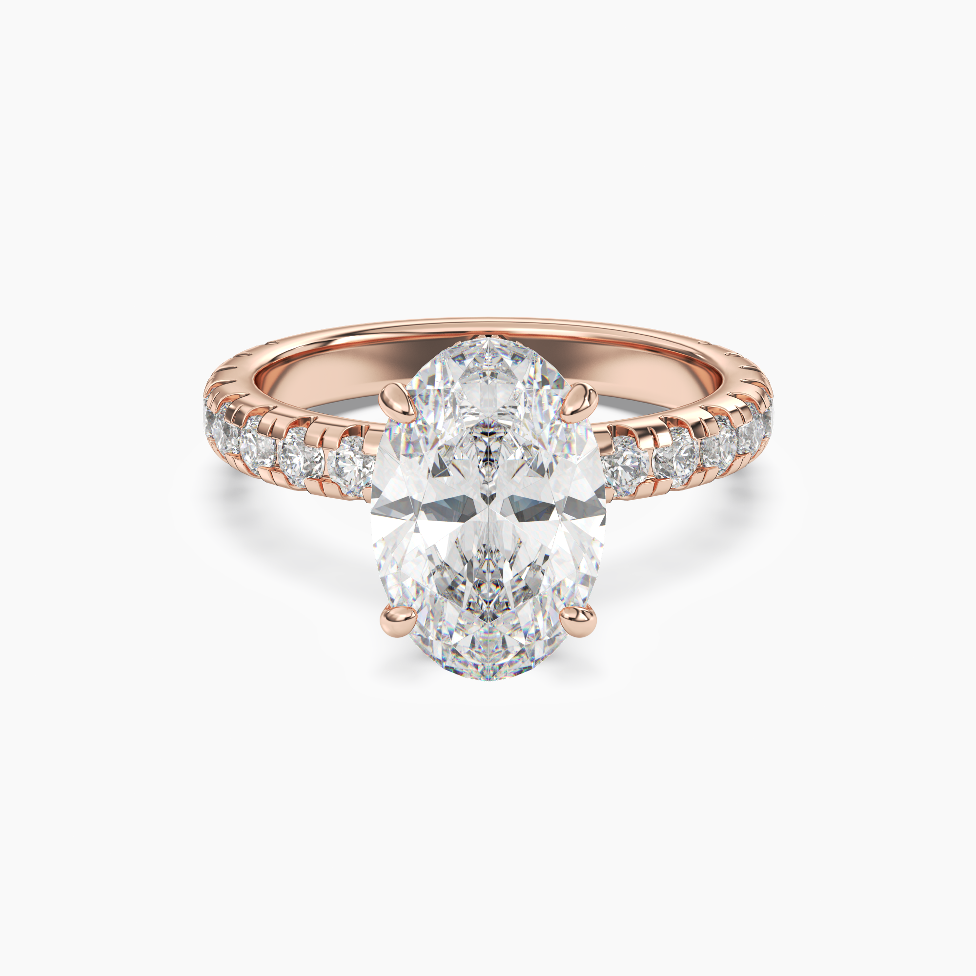 Oasis Oval Hidden Halo 3 Carat Lab Grown Diamond Engagement Ring in 14K Rose Gold