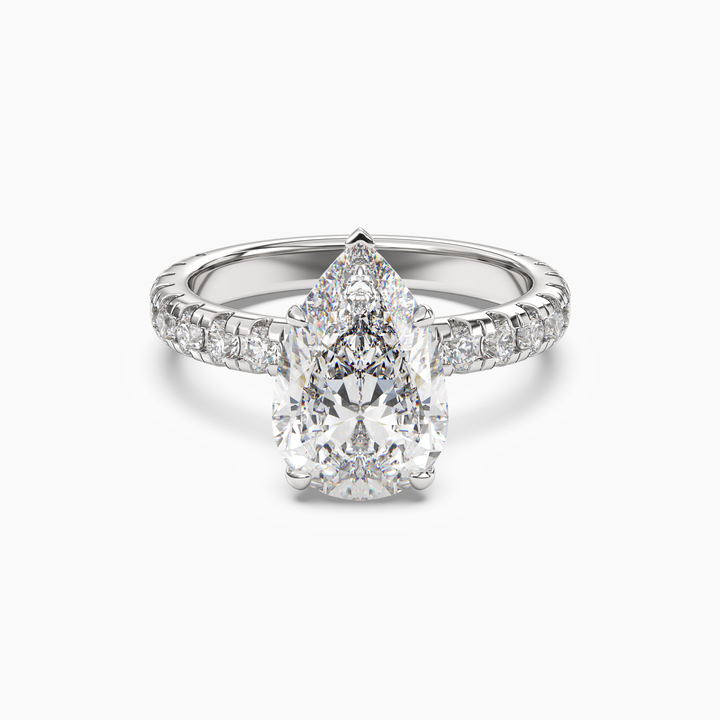 Oasis Pear Hidden Halo 3 Carat Lab Grown Diamond Engagement Ring in 18K White Gold
